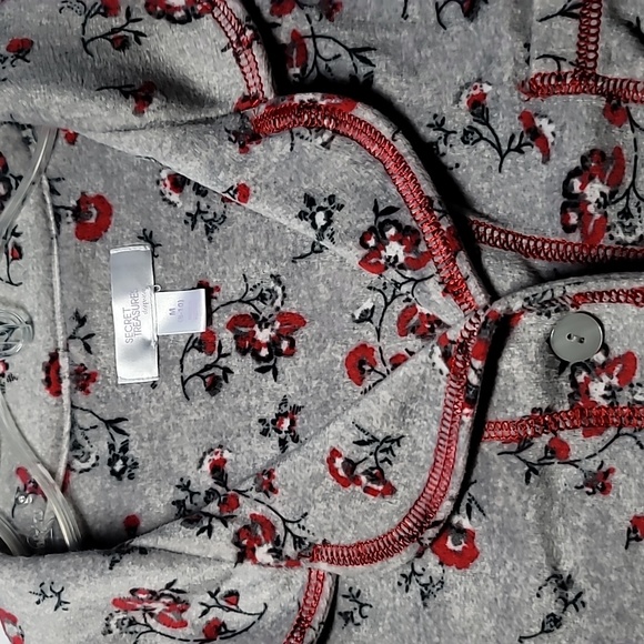 Secret Treasures M (8-10) pajama set super soft gray w red floral - Picture 2 of 15